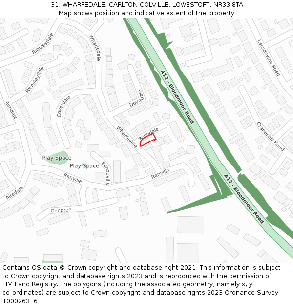 31, WHARFEDALE, CARLTON COLVILLE, LOWESTOFT, NR33 8TA: Location map and indicative extent of plot