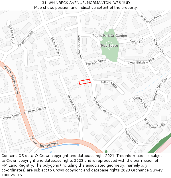 31, WHINBECK AVENUE, NORMANTON, WF6 1UD: Location map and indicative extent of plot