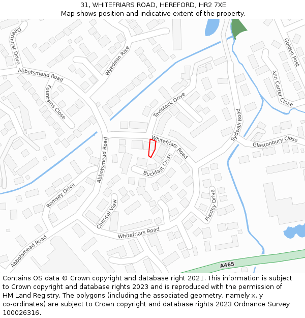 31, WHITEFRIARS ROAD, HEREFORD, HR2 7XE: Location map and indicative extent of plot