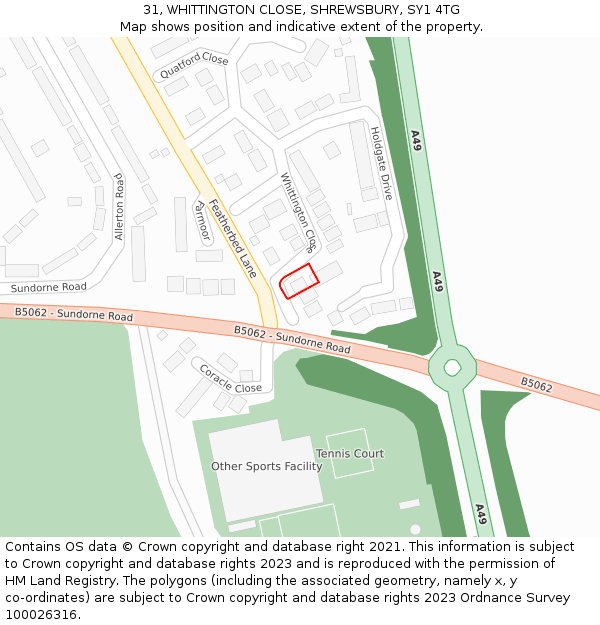 31, WHITTINGTON CLOSE, SHREWSBURY, SY1 4TG: Location map and indicative extent of plot