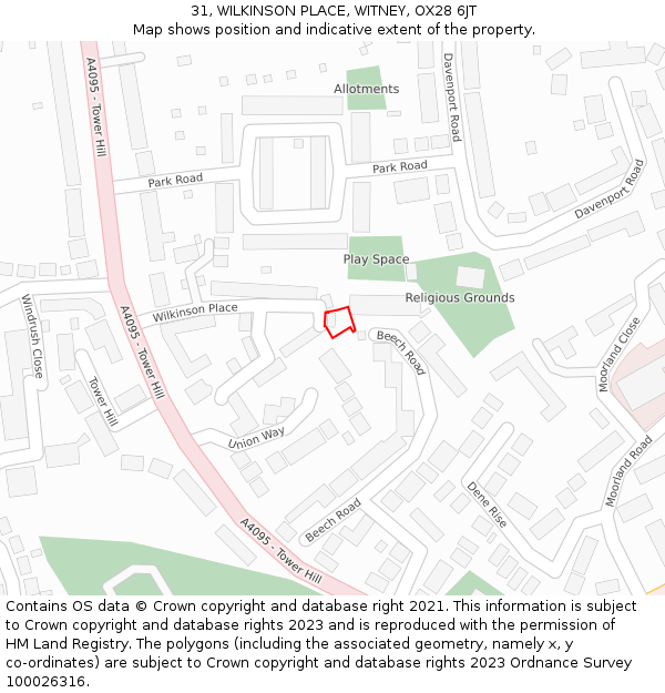 31, WILKINSON PLACE, WITNEY, OX28 6JT: Location map and indicative extent of plot