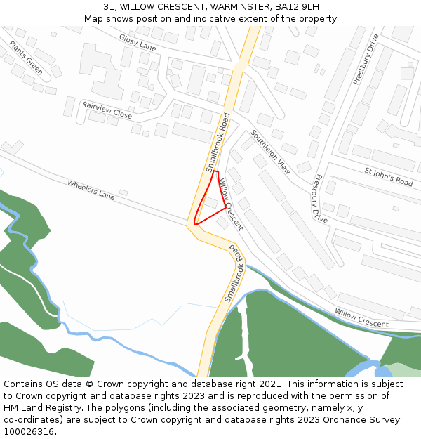 31, WILLOW CRESCENT, WARMINSTER, BA12 9LH: Location map and indicative extent of plot