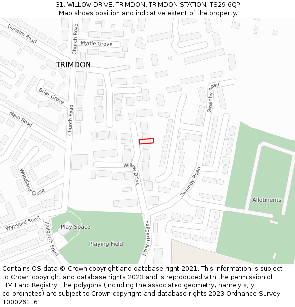 31, WILLOW DRIVE, TRIMDON, TRIMDON STATION, TS29 6QP: Location map and indicative extent of plot