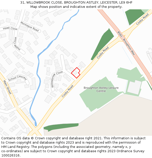 31, WILLOWBROOK CLOSE, BROUGHTON ASTLEY, LEICESTER, LE9 6HF: Location map and indicative extent of plot