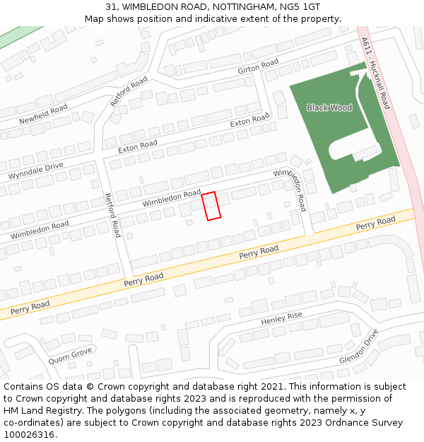 31, WIMBLEDON ROAD, NOTTINGHAM, NG5 1GT: Location map and indicative extent of plot
