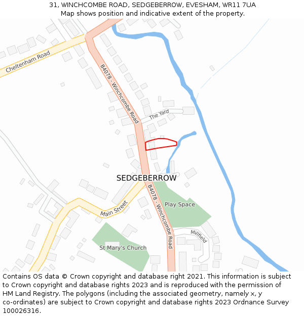 31, WINCHCOMBE ROAD, SEDGEBERROW, EVESHAM, WR11 7UA: Location map and indicative extent of plot