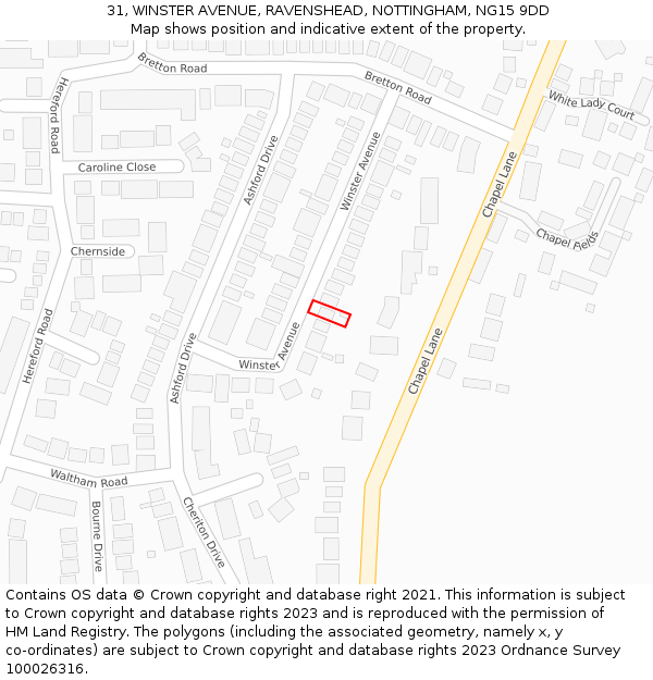 31, WINSTER AVENUE, RAVENSHEAD, NOTTINGHAM, NG15 9DD: Location map and indicative extent of plot