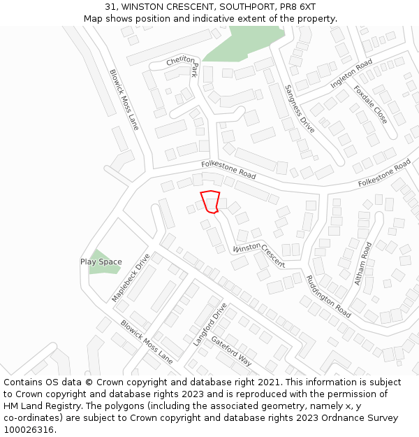 31, WINSTON CRESCENT, SOUTHPORT, PR8 6XT: Location map and indicative extent of plot