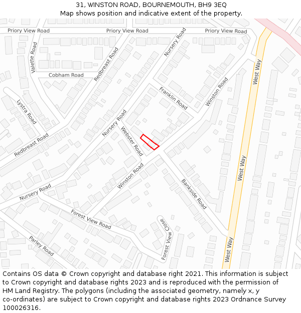 31, WINSTON ROAD, BOURNEMOUTH, BH9 3EQ: Location map and indicative extent of plot