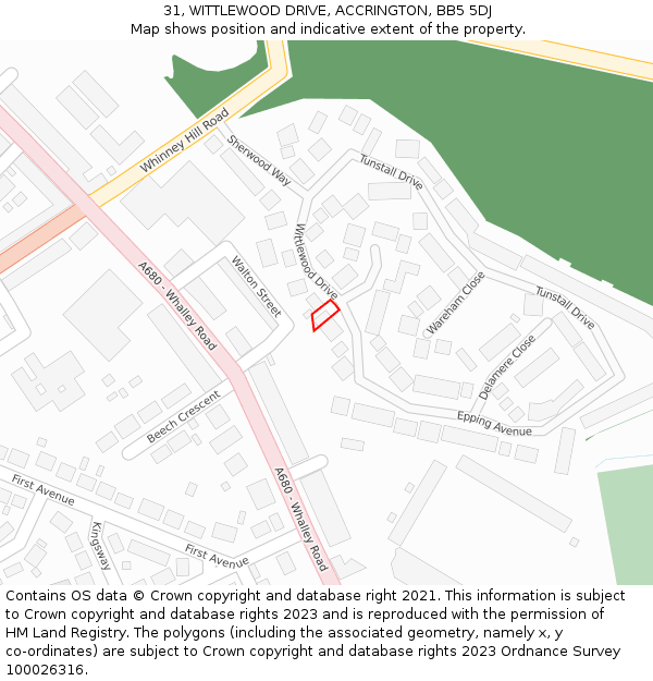 31, WITTLEWOOD DRIVE, ACCRINGTON, BB5 5DJ: Location map and indicative extent of plot