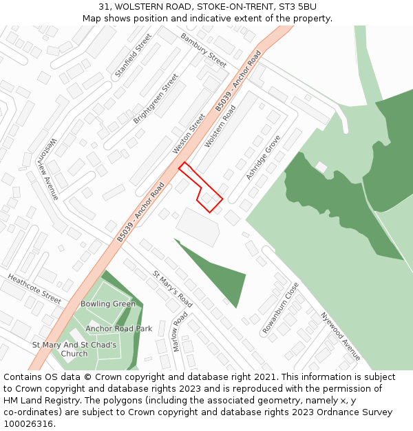 31, WOLSTERN ROAD, STOKE-ON-TRENT, ST3 5BU: Location map and indicative extent of plot