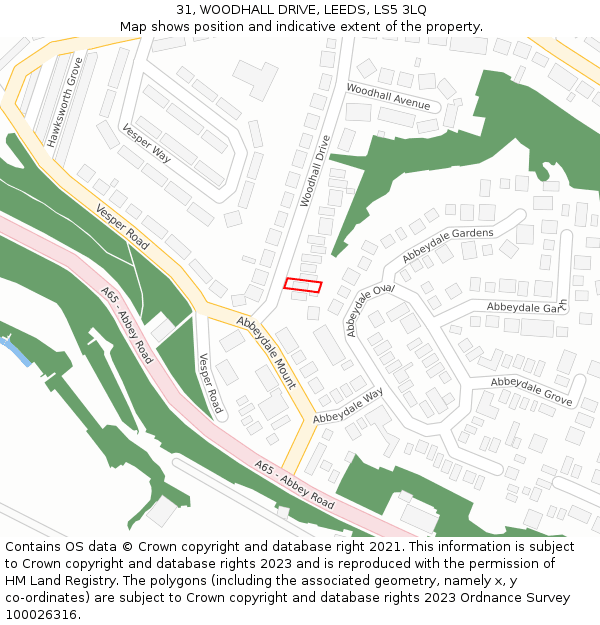 31, WOODHALL DRIVE, LEEDS, LS5 3LQ: Location map and indicative extent of plot