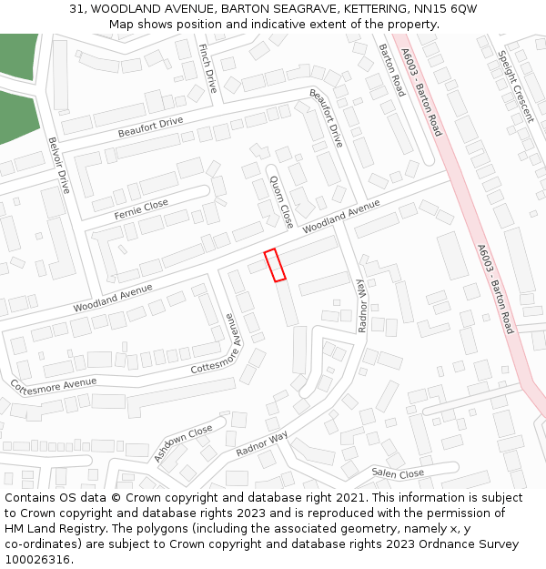 31, WOODLAND AVENUE, BARTON SEAGRAVE, KETTERING, NN15 6QW: Location map and indicative extent of plot