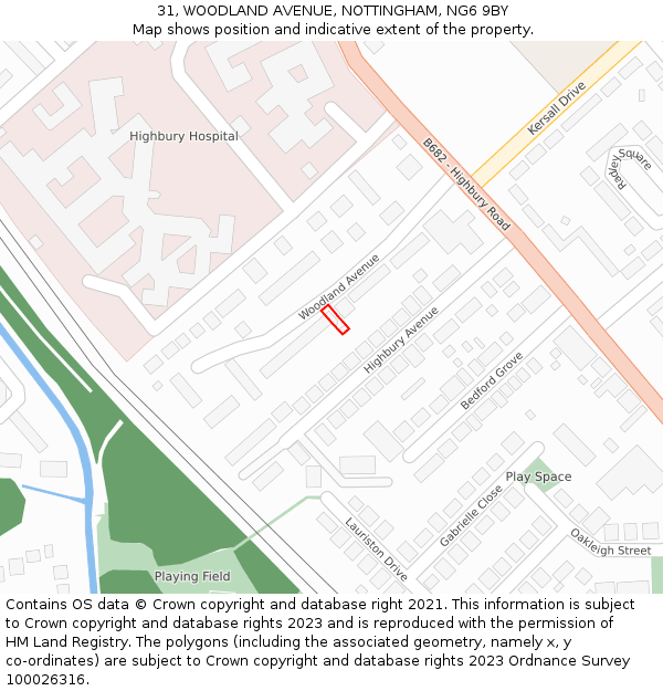 31, WOODLAND AVENUE, NOTTINGHAM, NG6 9BY: Location map and indicative extent of plot