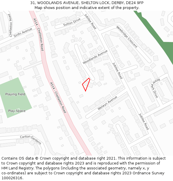 31, WOODLANDS AVENUE, SHELTON LOCK, DERBY, DE24 9FP: Location map and indicative extent of plot