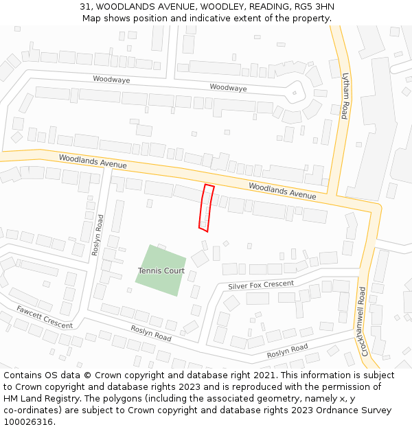 31, WOODLANDS AVENUE, WOODLEY, READING, RG5 3HN: Location map and indicative extent of plot
