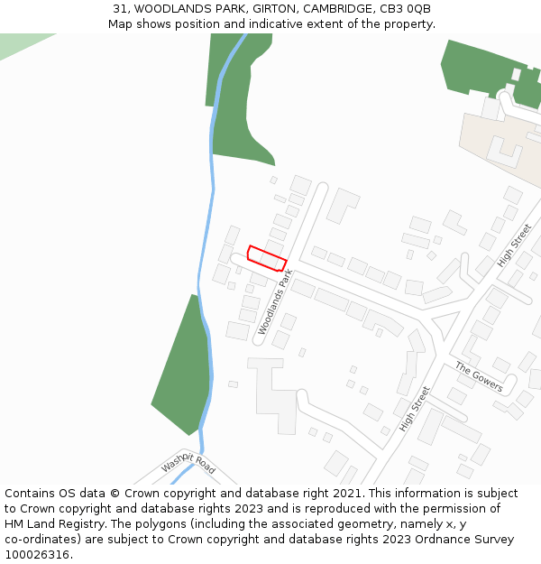 31, WOODLANDS PARK, GIRTON, CAMBRIDGE, CB3 0QB: Location map and indicative extent of plot