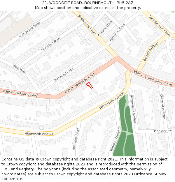 31, WOODSIDE ROAD, BOURNEMOUTH, BH5 2AZ: Location map and indicative extent of plot