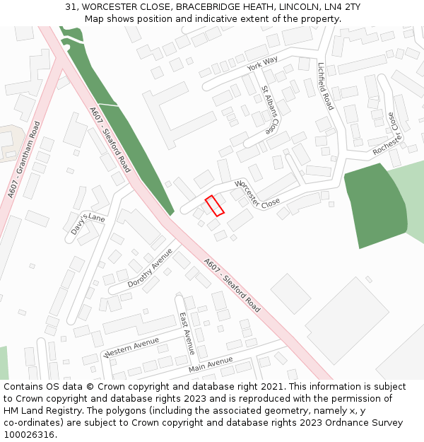 31, WORCESTER CLOSE, BRACEBRIDGE HEATH, LINCOLN, LN4 2TY: Location map and indicative extent of plot