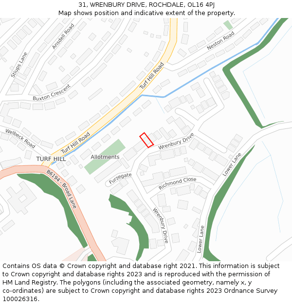 31, WRENBURY DRIVE, ROCHDALE, OL16 4PJ: Location map and indicative extent of plot