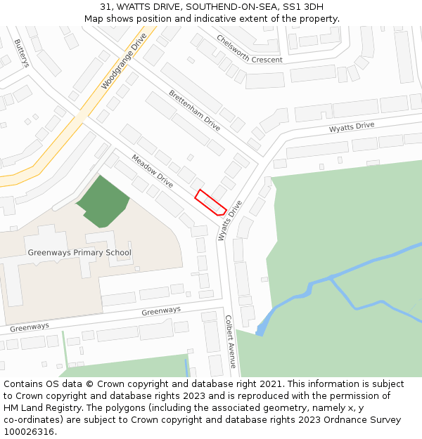 31, WYATTS DRIVE, SOUTHEND-ON-SEA, SS1 3DH: Location map and indicative extent of plot