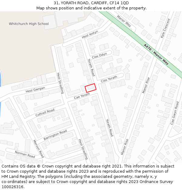 31, YORATH ROAD, CARDIFF, CF14 1QD: Location map and indicative extent of plot