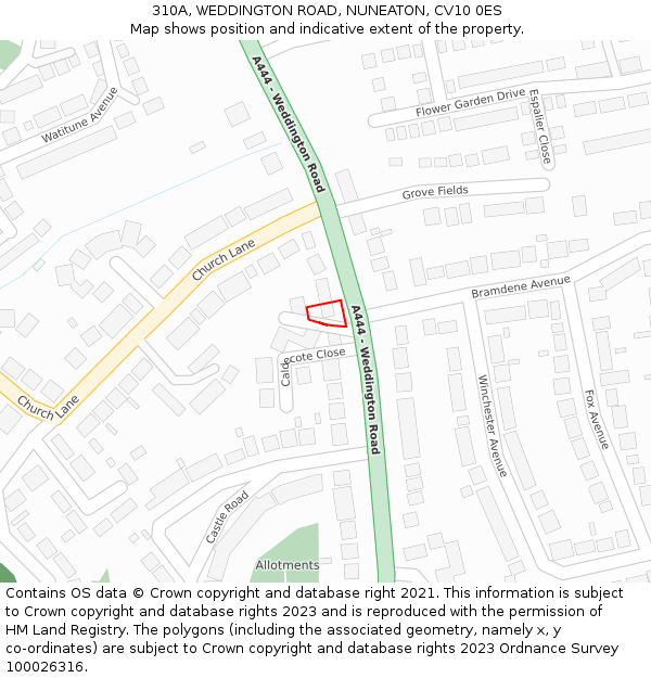 310A, WEDDINGTON ROAD, NUNEATON, CV10 0ES: Location map and indicative extent of plot