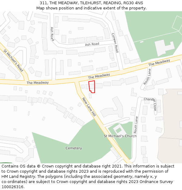 311, THE MEADWAY, TILEHURST, READING, RG30 4NS: Location map and indicative extent of plot