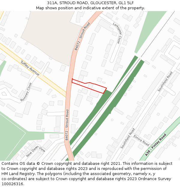 311A, STROUD ROAD, GLOUCESTER, GL1 5LF: Location map and indicative extent of plot