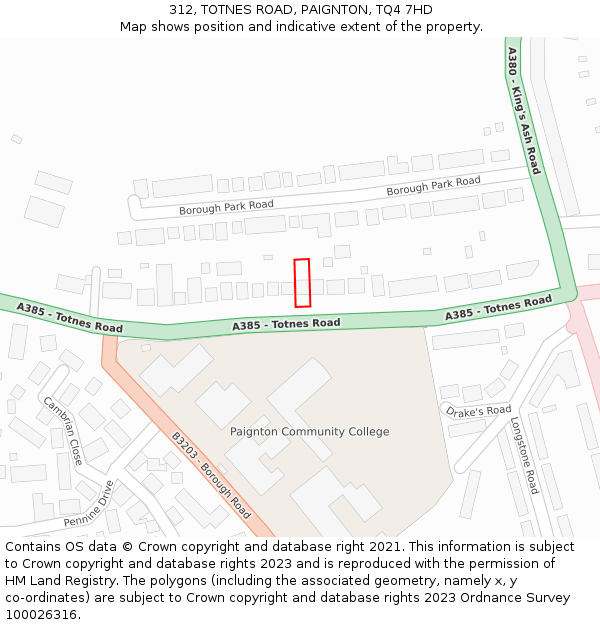 312, TOTNES ROAD, PAIGNTON, TQ4 7HD: Location map and indicative extent of plot