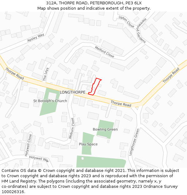 312A, THORPE ROAD, PETERBOROUGH, PE3 6LX: Location map and indicative extent of plot