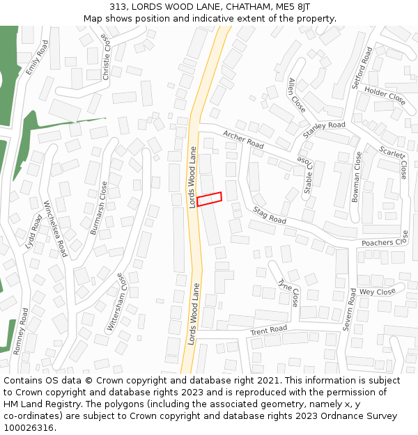 313, LORDS WOOD LANE, CHATHAM, ME5 8JT: Location map and indicative extent of plot