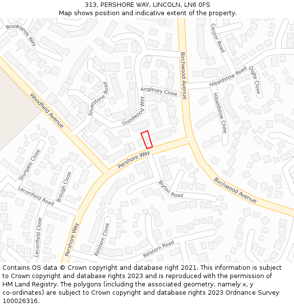 313, PERSHORE WAY, LINCOLN, LN6 0FS: Location map and indicative extent of plot