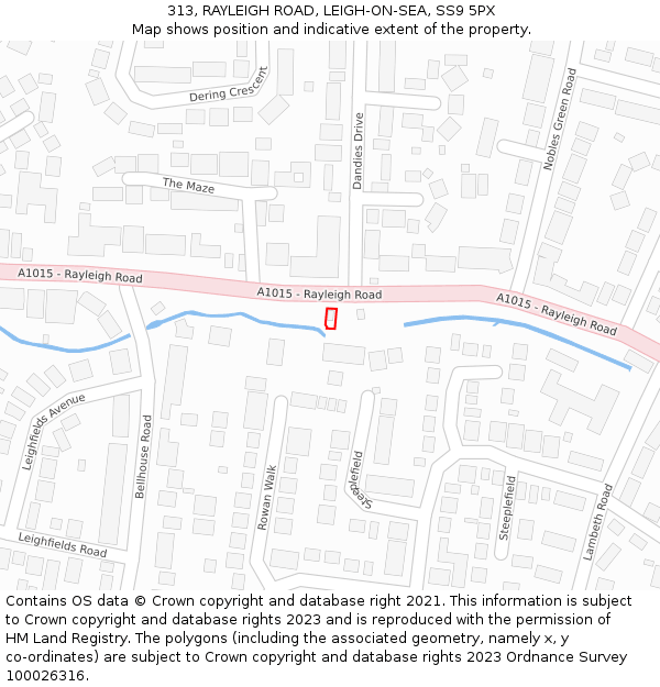 313, RAYLEIGH ROAD, LEIGH-ON-SEA, SS9 5PX: Location map and indicative extent of plot