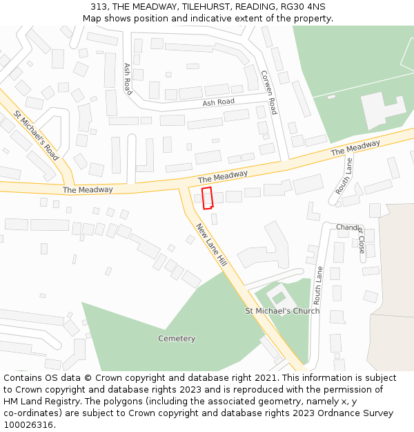 313, THE MEADWAY, TILEHURST, READING, RG30 4NS: Location map and indicative extent of plot