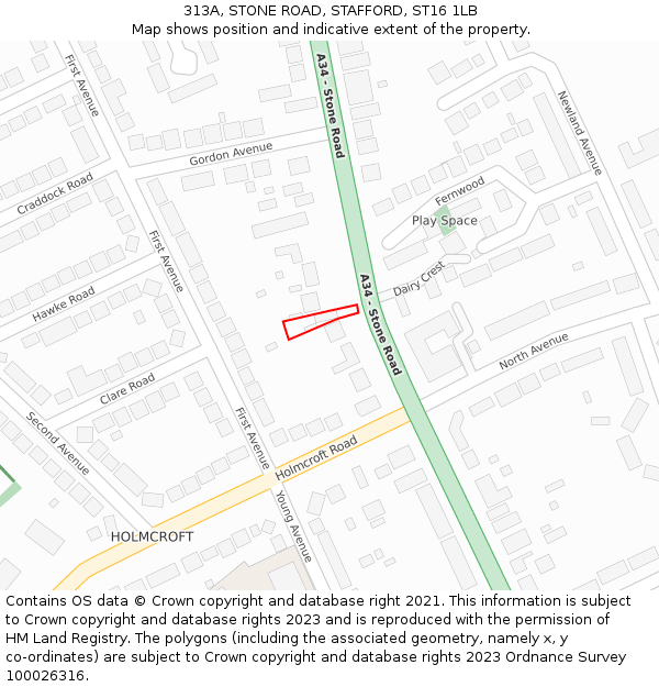 313A, STONE ROAD, STAFFORD, ST16 1LB: Location map and indicative extent of plot