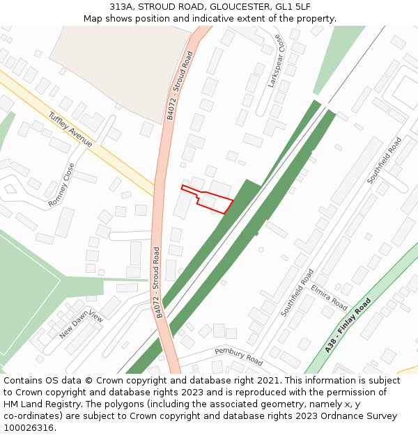 313A, STROUD ROAD, GLOUCESTER, GL1 5LF: Location map and indicative extent of plot