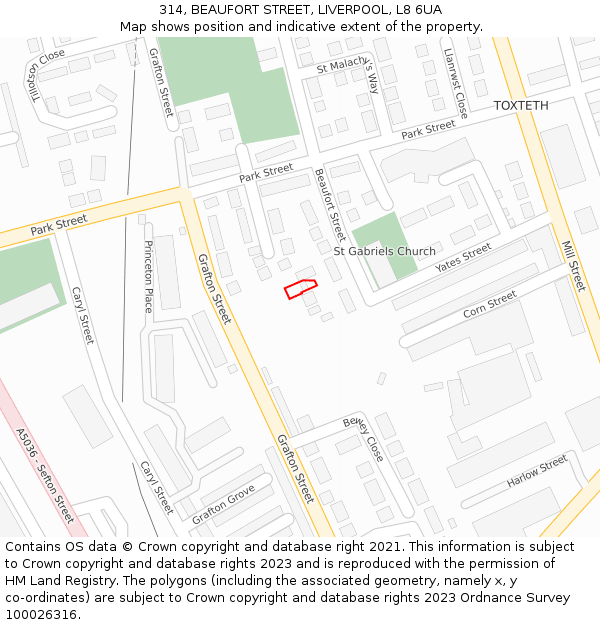 314, BEAUFORT STREET, LIVERPOOL, L8 6UA: Location map and indicative extent of plot