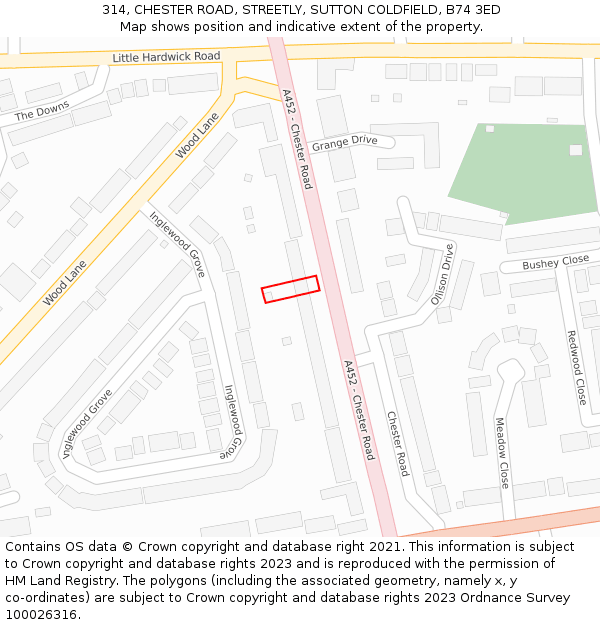 314, CHESTER ROAD, STREETLY, SUTTON COLDFIELD, B74 3ED: Location map and indicative extent of plot