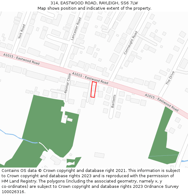314, EASTWOOD ROAD, RAYLEIGH, SS6 7LW: Location map and indicative extent of plot