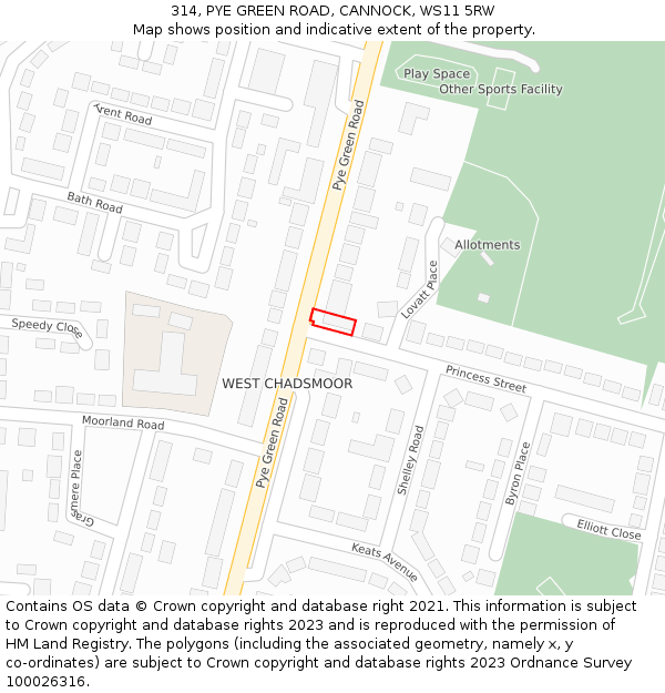314, PYE GREEN ROAD, CANNOCK, WS11 5RW: Location map and indicative extent of plot