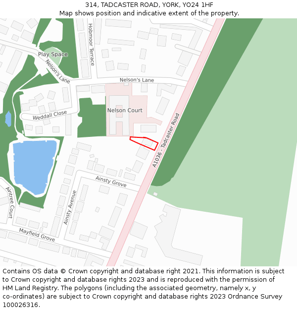 314, TADCASTER ROAD, YORK, YO24 1HF: Location map and indicative extent of plot