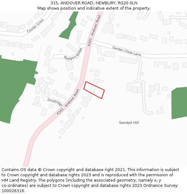 315, ANDOVER ROAD, NEWBURY, RG20 0LN: Location map and indicative extent of plot