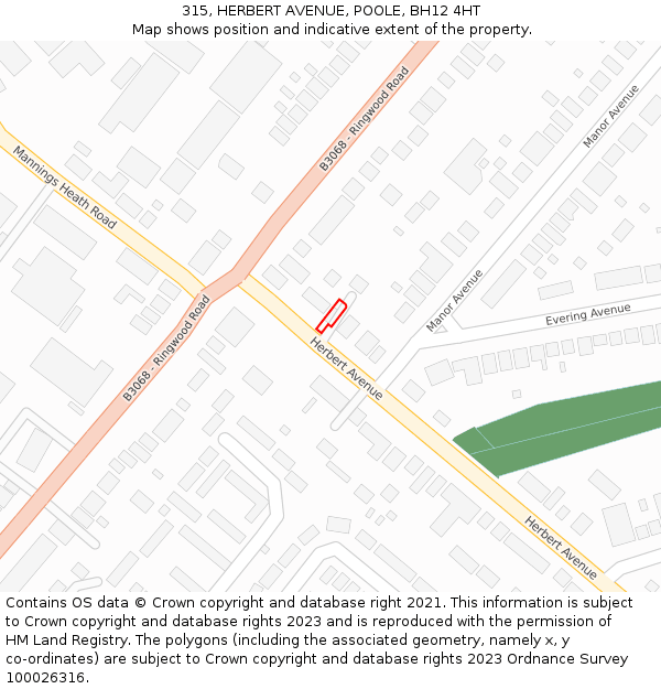 315, HERBERT AVENUE, POOLE, BH12 4HT: Location map and indicative extent of plot