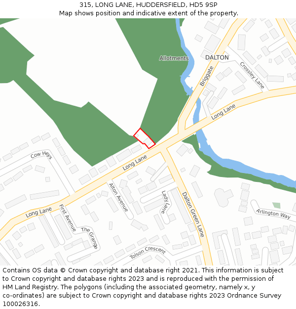 315, LONG LANE, HUDDERSFIELD, HD5 9SP: Location map and indicative extent of plot