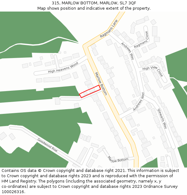 315, MARLOW BOTTOM, MARLOW, SL7 3QF: Location map and indicative extent of plot
