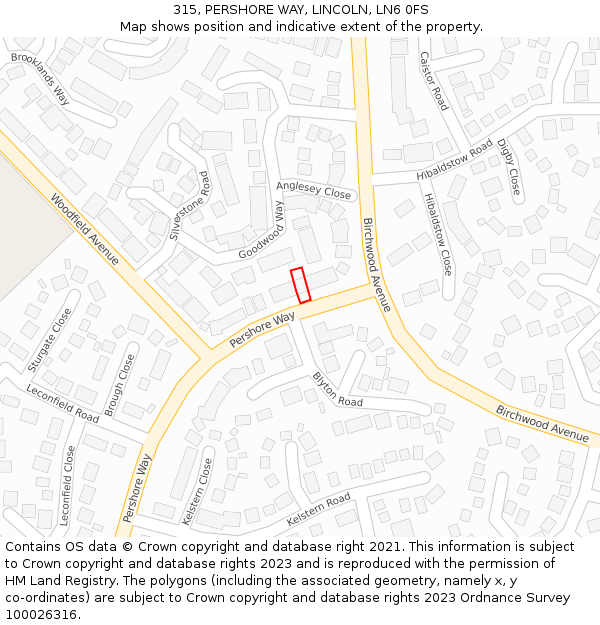 315, PERSHORE WAY, LINCOLN, LN6 0FS: Location map and indicative extent of plot