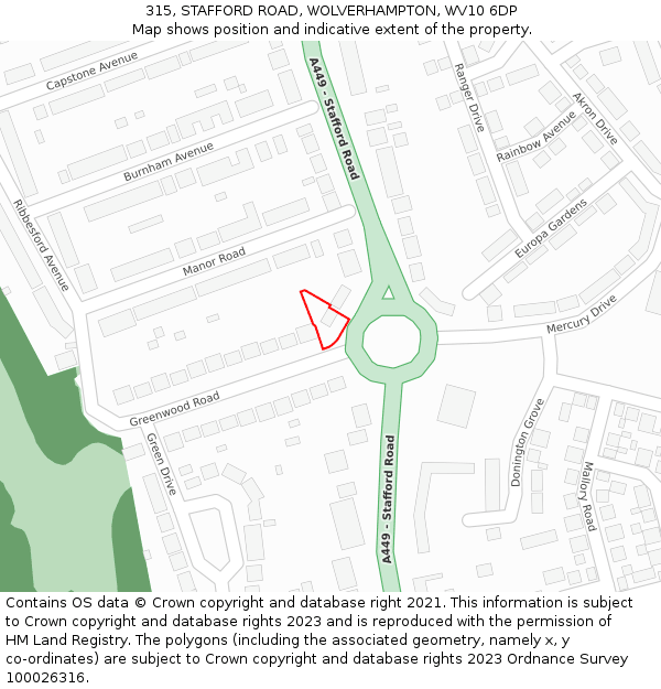 315, STAFFORD ROAD, WOLVERHAMPTON, WV10 6DP: Location map and indicative extent of plot