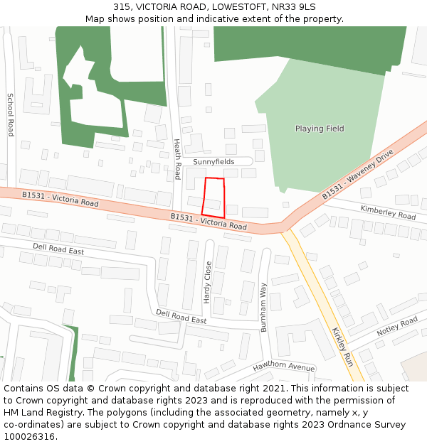 315, VICTORIA ROAD, LOWESTOFT, NR33 9LS: Location map and indicative extent of plot