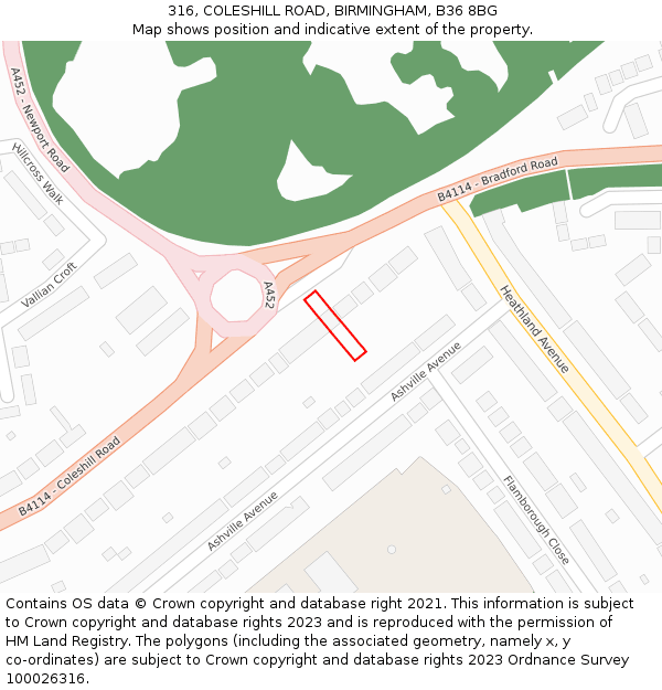 316, COLESHILL ROAD, BIRMINGHAM, B36 8BG: Location map and indicative extent of plot